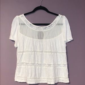 American Eagle L White Short Sleeve Blouse